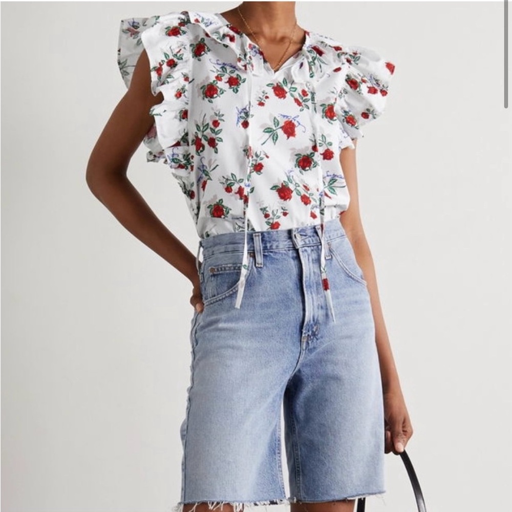 See By Chloe Floral Ruffle Sleeve Cotton Blouse